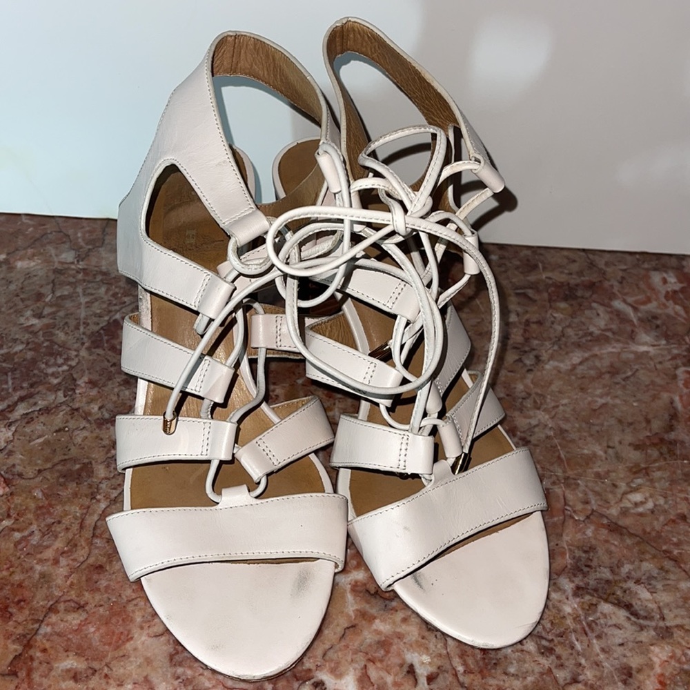 Coach • Larissa Lace-Up City Sandal gladiator cage heeled Chalk blush beige zs 9 - Picture 9 of 15